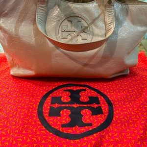 White leather handbag